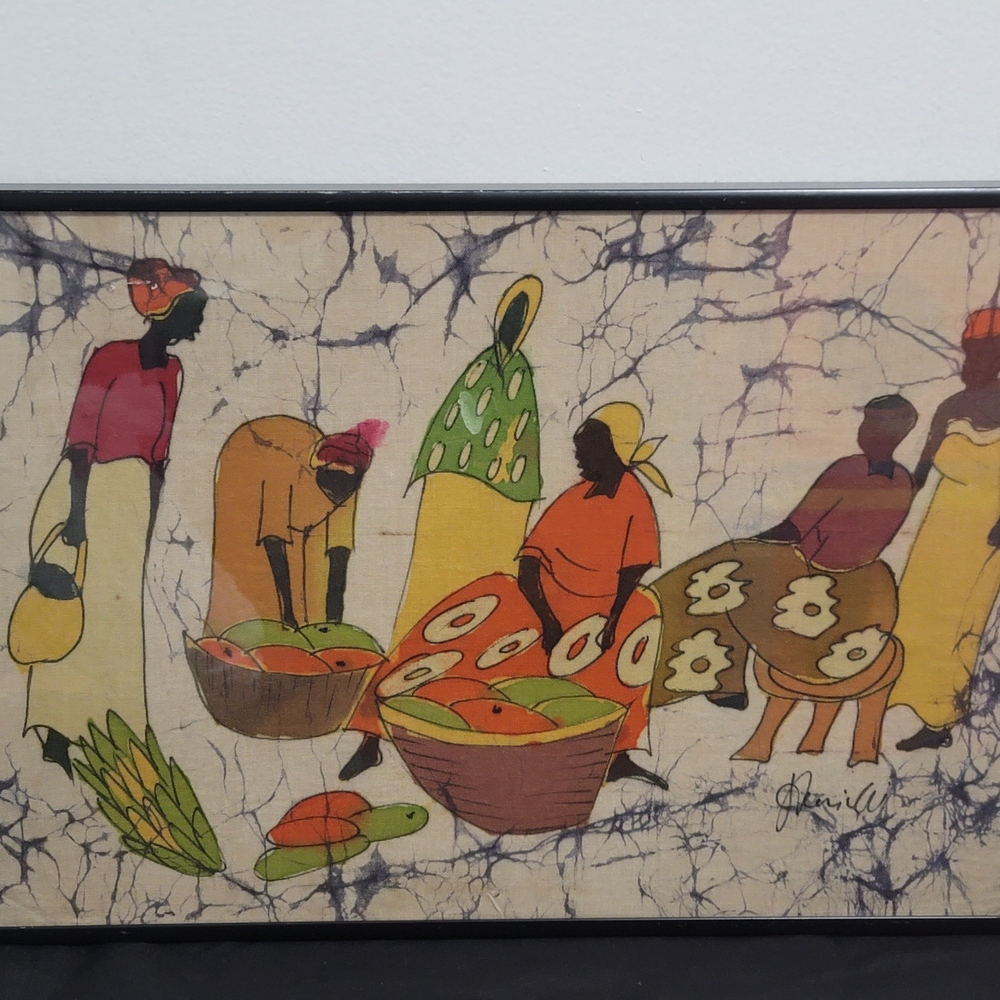 Colorful African Market Scene Fabric Wall Art